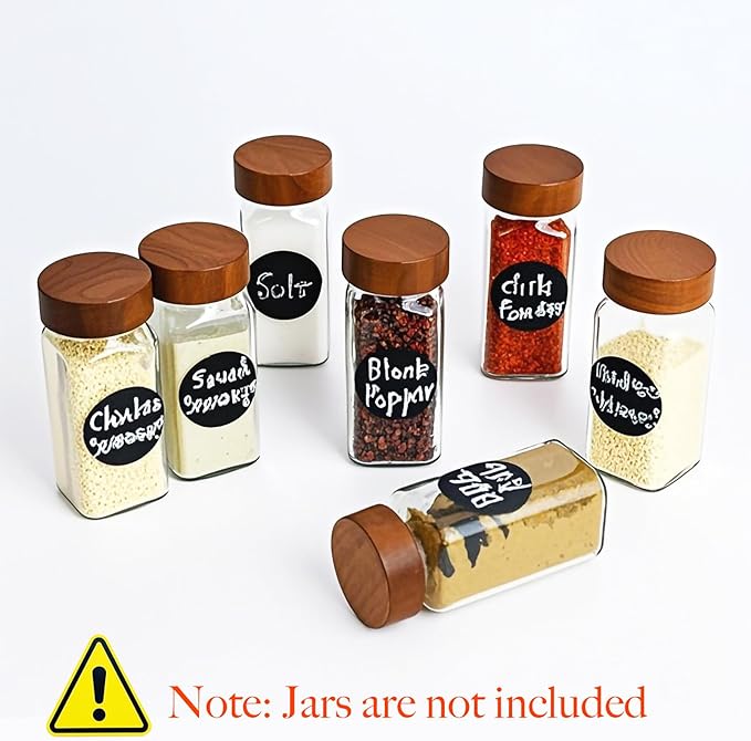 48 Pcs Spice Jar Lids Acacia Wood,Fits 4 Oz and 8 Oz Glass Spice Jars,For Square and Round Plastics Spice Jars,Jar Not Included (48)