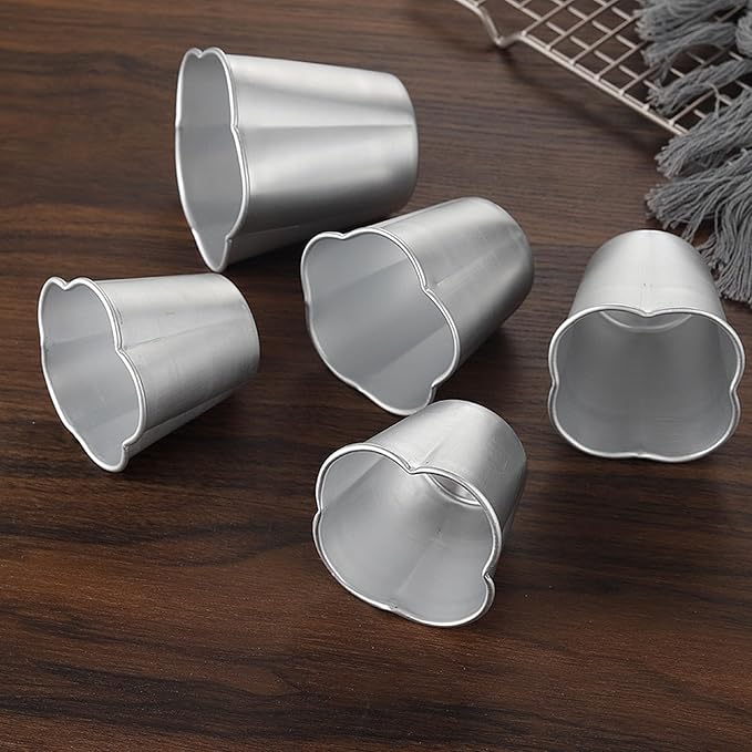 6 Pcs Popover Pan, Aluminium Pudding Tin Cup Baking Maker, Individual Muffin Chocolate Molten Brownie Tumbler Raspberry Souffle Cupcake Pudding Mould - Five-Petaled Flower Shape 3"x 2.8"