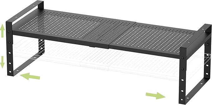 Expandable Stackable Aadjustable Shoe Rack Pantry Shelf for Kitchen Cabinets Counter Shelves Countertop Cupboard Storage Solution,Sturdy Heavy-Duty Metal Construction(1Pack/Black/Medium)