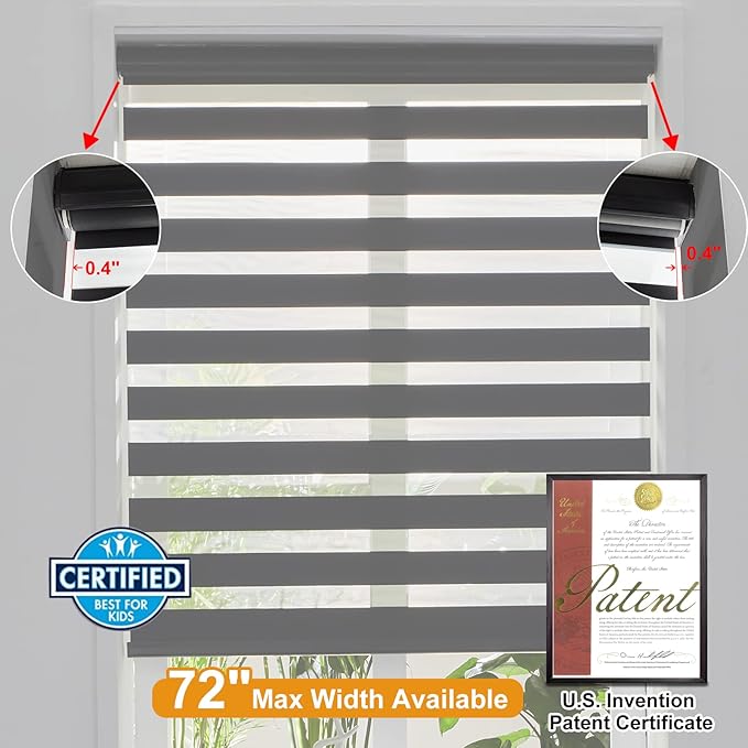 Persilux Cordless Zebra Blinds for Windows (35" W X 72" H, Black) Free-Stop Dual Layer Roller Windows Shades for Day and Night, Light Filtering Sheer Shades for Home, Easy to Install