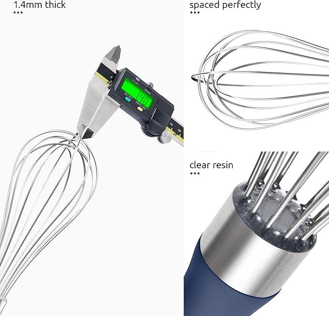 U-Taste 9" Small Egg Whisk: 18/10 Stainless Steel Kitchen Cooking Wire Balloon Wisk, Heavy Duty Metal Beater Stirrer, Manual Baking Tool with 6 Flex Wires for Mixing, Blending Sauce (Midnight Blue)