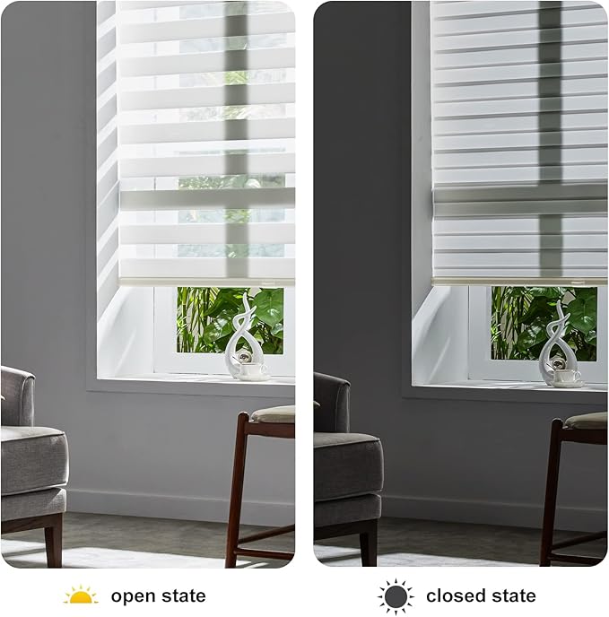 Persilux Cordless Zebra Blinds for Windows (33" W X72 H, Cream) Free-Stop Roller Windows Shades Dual Layer Light Control for Day and Night, Light Filtering Sheer Shades for Home, Easy to Install