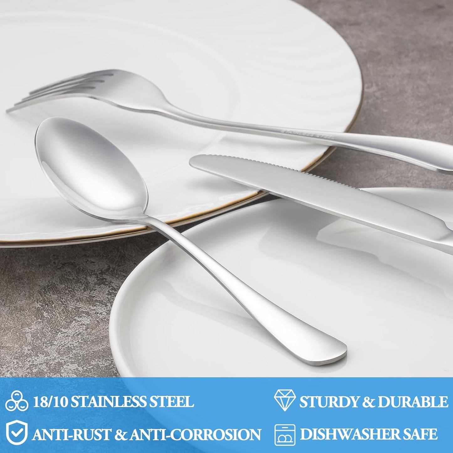 32 Pcs Dinner Spoon Set,Premium Food Grade Stainless Steel Spoons,Durable Metal Spoons,Tablespoon,Spoons Silverware Only,Mirror Finish & Dishwasher Safe,Use for Home,Kitchen and Restaurant - 7.3 inch