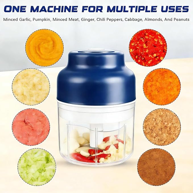 Electric Garlic Chopper Mini, Upgraded Rechargeable Veggie Chopper With Storage and Cover, One-Touch Food Processor with 4 Stainless Steel Blades for Onion Meat Chili Ginger (Green, 250ml)