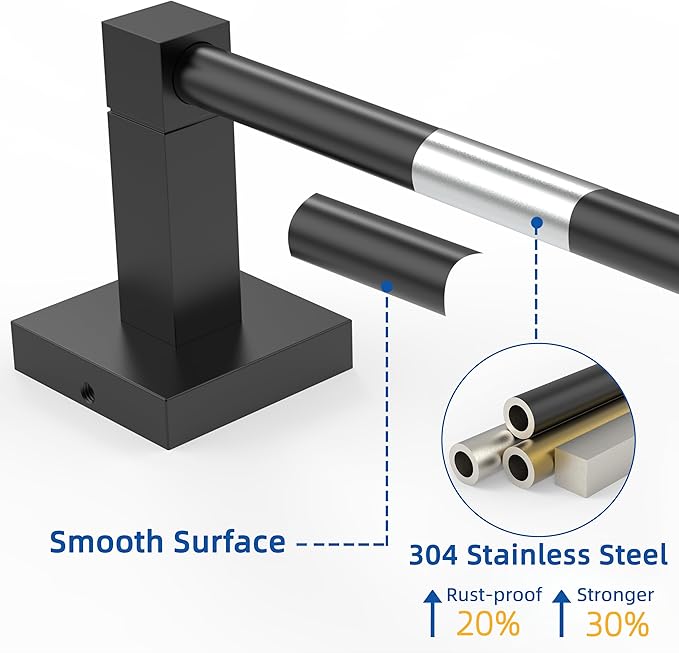 RUACQ Hand Towel Holder, 9 Inch Hand Towel Bar for Bathroom Wall Mounted, 304 Stainless Steel Towel Rack with Square Base(Matte Black)
