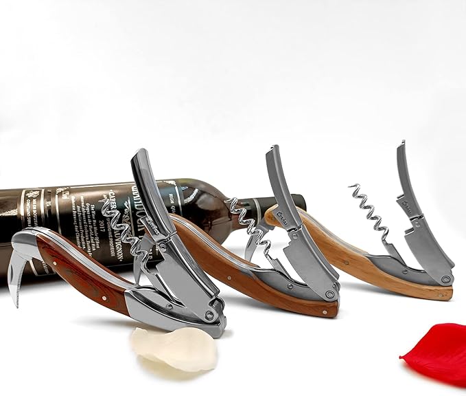 CORKAS Extravagant Professional Wine Key for Executive Waiter, Heavy Double Hinged Fulcrum Corkscrew Wine Opener with Premium Rosewood Handle and Foil Cutter, Great Birthday Gift for Sommelier, Waiter