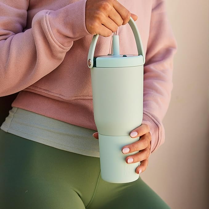 BrüMate Resa 35oz 100% Leakproof Travel Tumbler w/Handle & Straw | Flexible SoftSip Straw | Silicone Sleeve for Durability | Stainless Steel | Cup Holder & Travel Friendly Water Bottle (Dark Aura)