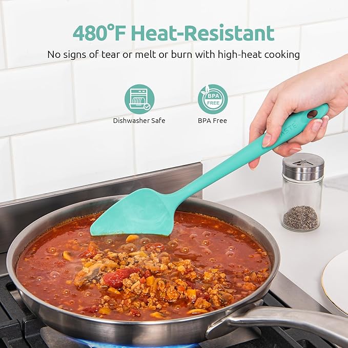 U-Taste Silicone Baking Spatula Set: 480ºF High Heat Resistant, Food Grade Flexible Rubber Kitchen Cooking Mixing Scraper, Food Grade Seamless Utensil for Nonstick Cookware Set of 3 (Aqua Sky)