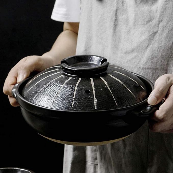 Round Casserole Dish Heat-Resistant Ceramic Casserole With Lid Soup Pot With Soup Pot Oil-Free Saucepan Japanese Donabe Hot Pot With Brushstroke Saucepan With Slow Stew W,A-2.8L