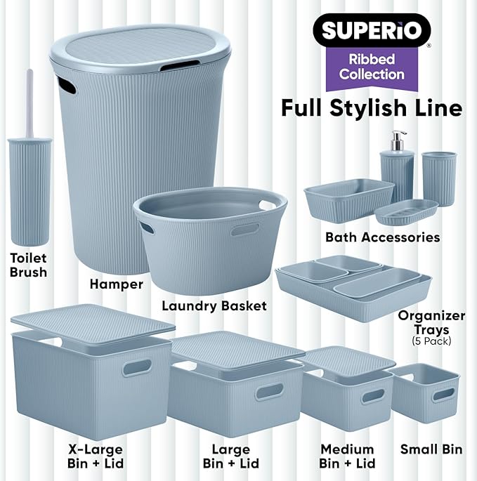 Superio Decorative Plastic Toilet Bowl Brush and Holder Set, Cleaner Scrubber for Bathroom (2, Stone Blue)