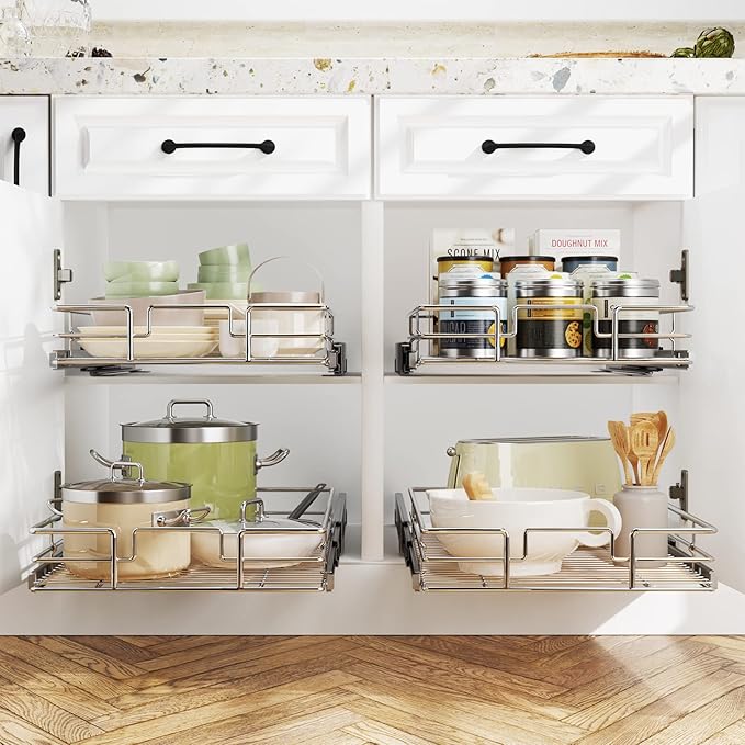 LOVMOR Pull Out Cabinet Organizer 27" W x 21½" D, Kitchen Cabinet Pull Out Shelves Slide Out Storage