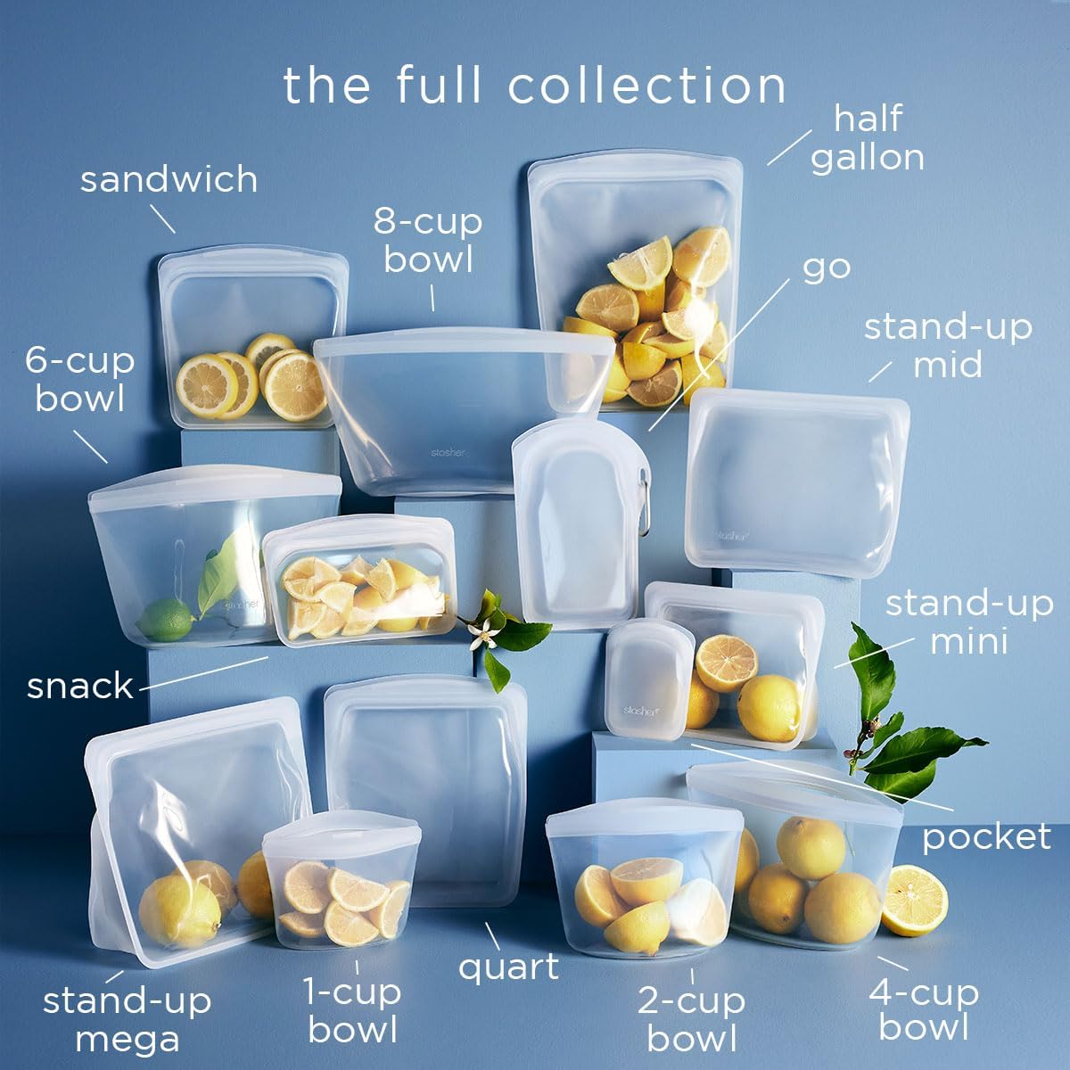 Stasher Premium Silicone Reusable Food Storage Half Gallon Bag, Yellow, Microwave, Sous Vide, Dishwasher, Oven and Freezer Safe, BPA Free, Leak-free, Eco-friendly, 64 Oz
