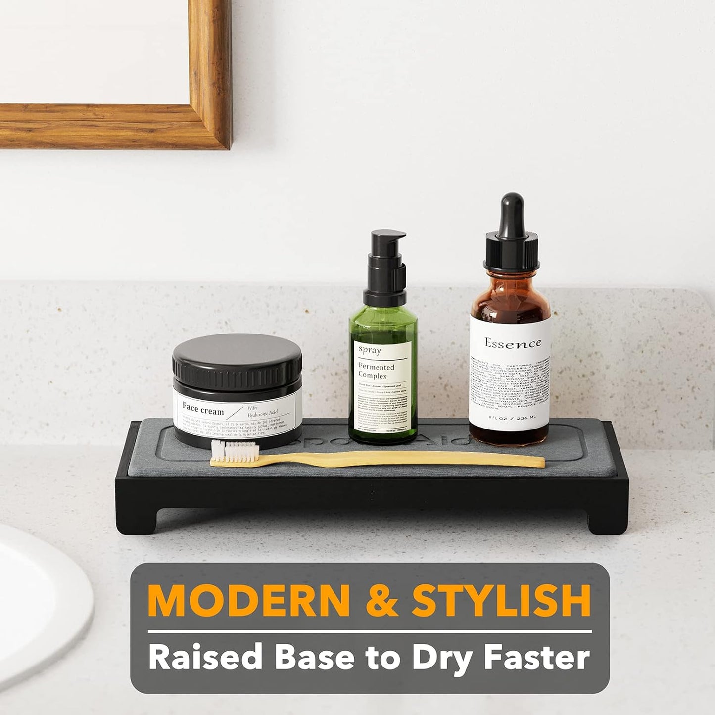 SpaceAid DryingNeat Sink Organizer, Instant Dry Sink Caddy Organizers, Kitchen Sponge Soap Holder Dispenser, Countertop Fast Drying Counter Tray Rack (Bamboo Rack, Black)