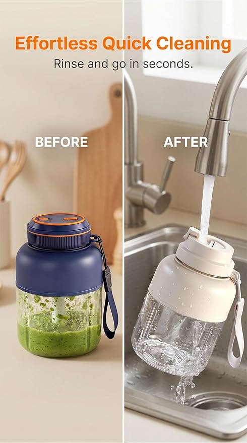Portable Wireless Juicer Cup - 44 oz Cordless Blender with 38-Blade 18000 RPM High-Speed Motor, USB-C Rechargeable Personal Smoothie Maker for Gym, Travel, and Outdoors (Double Cup-White,28oz)