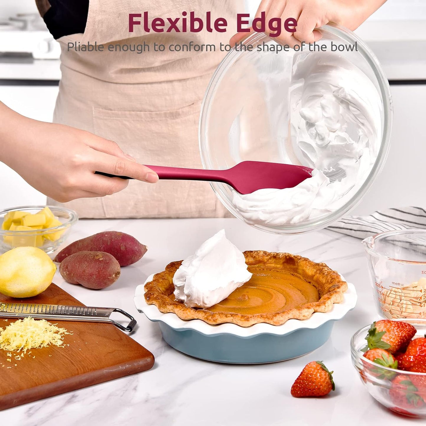 Heat Resistant Silicone Large Spatula: U-Taste 600ºF High Heat Flexible 11.38in Silicon Mixing Stirring Cooking Scraping Baking Bowl Scraper Seamless Spreader for Kitchen Nonstick Cookware (Red)