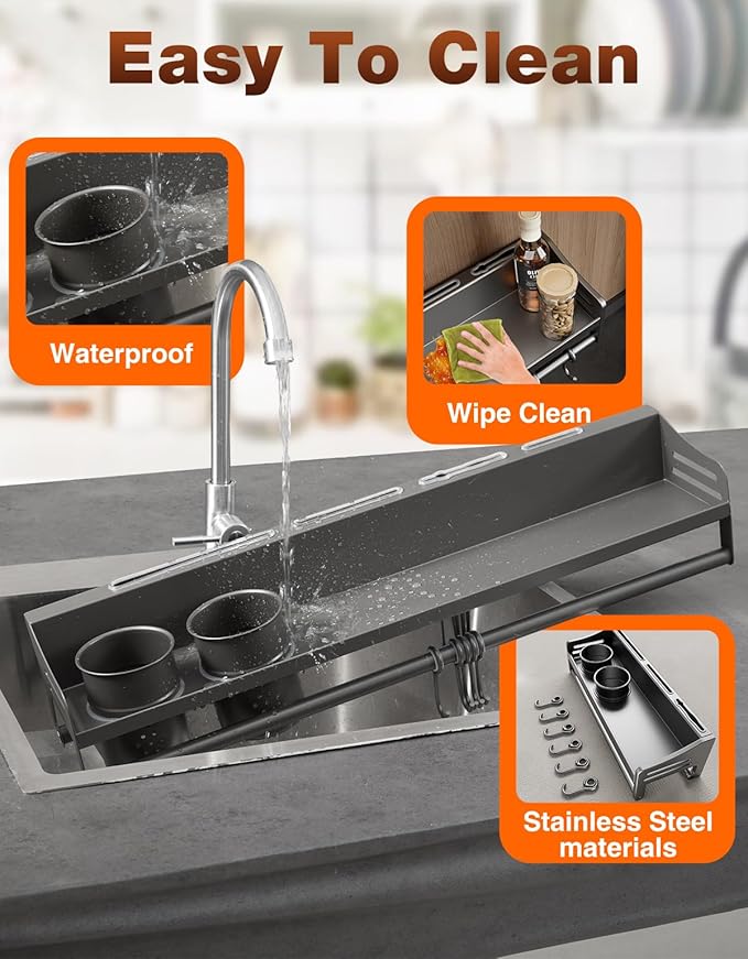 kitchen utensil hanger, wall mounted rail with hooks, waterproof hooks for utensils, easy installation without drilling (31.5 inches, Count, 3)