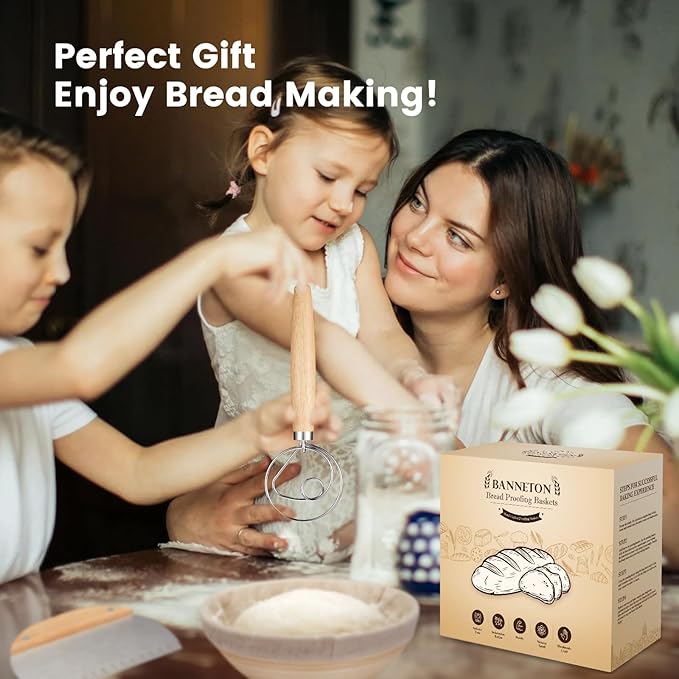 Banneton Bread Proofing Basket - Sourdough Starter Kit Includes 10" Oval Banneton Sourdough Proofing Basket Set of 2, Sourdough Bread Baking Supplies for Making Baking Fermentation