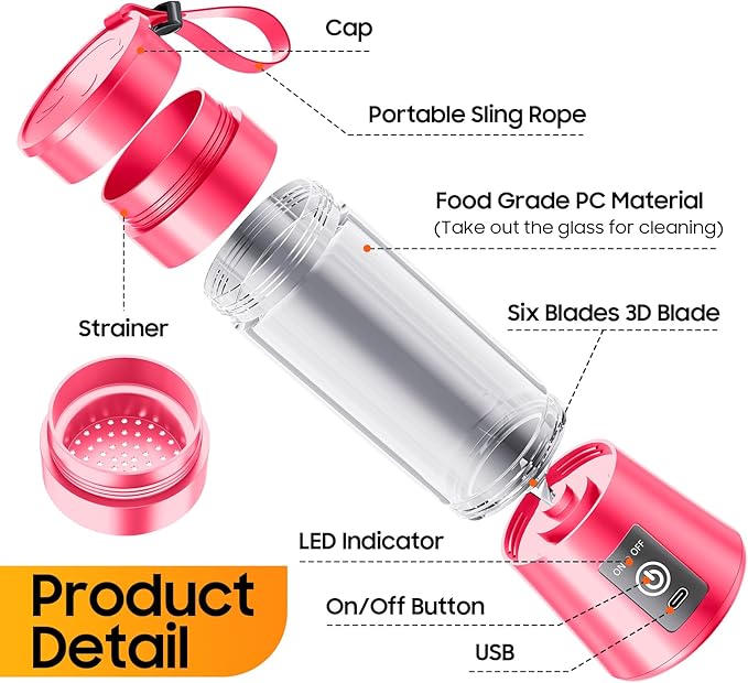Cordless Personal Size Portable Blender - 380Ml Blender Smoothies and Shakes, BPA Free Traveling Juice Cup with Powerful Blending, Freshly Squeezed in Sports/Travel/Home, Mother's Day
