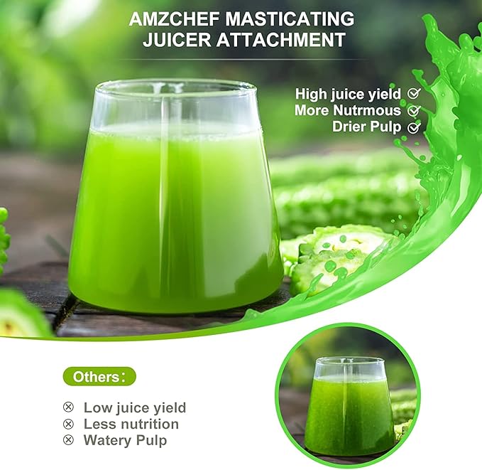 Masticating Juicer Attachment for All Kitchen Aid Stand Mixers, Easy to Clean Slow Juicing Parts, Cold Press Accessories for Fruits & Vegetables, Machine not Included, Black