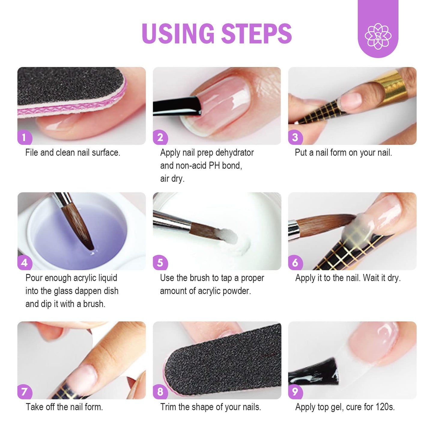 SAVILAND 9 OZ Acrylic Nail Kit - 4 OZ Clear Acrylic Powder and 5 OZ Acrylic Liquid with Acrylic Brush Nail Forms for Manicure Application Extension Nail Kit for Starters with Everything Home DIY Salon