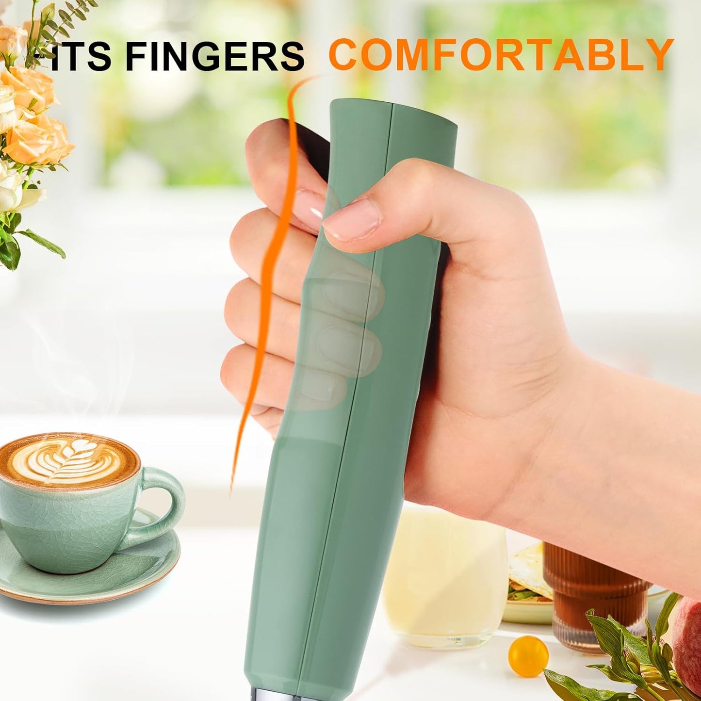 YUSWKO Granite Rechargeable Milk Frother for Coffee with Stand, Handheld Drink Mixer with 3 Heads 3 Speeds Electric Stirrers for Latte, Cappuccino, Hot Chocolate, Egg