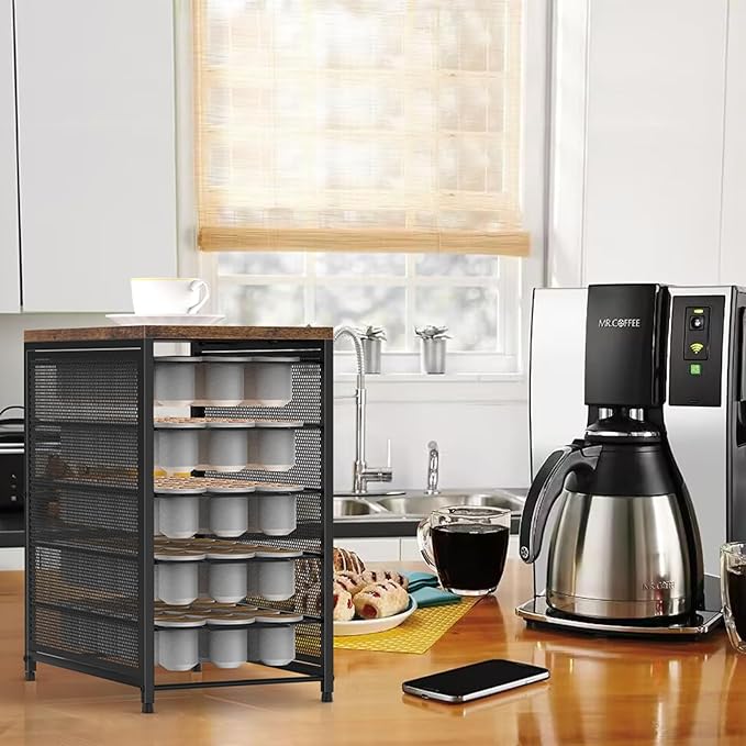 NANANARDOSO Coffee Pod Holder for Counter, 5 Tier Coffee Pod Drawer for Keurig Pod Storage Drawer Holder, 90 Capacity Pods Storage Organizer Cups Capsule with Sliding Baskets for Coffee Station