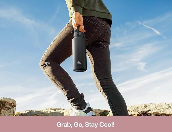 POWCAN 32 oz Insulated Water Bottle with 2-in-1 Straw and Spout Lid, Keep Cold 24H, Leak-Proof, BPA-Free, Double Wall Stainless Steel Water Bottle for Sports, Gym, Travel, and School (Dried Rose)