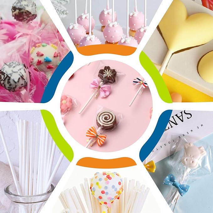 150 Count 4 INCH White Paper Lollipop Sticks,Cake Pop Sticks,Sucker Sticks for Cookies,Rainbow Candy,Chocolate,Cake Topper(Dia 3.5mm)
