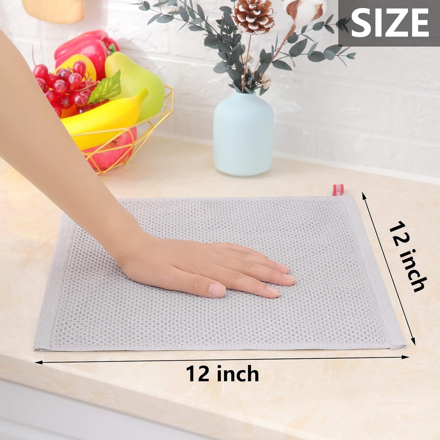 Homaxy 100% Cotton Waffle Weave Kitchen Dish Cloths, Ultra Soft Absorbent Quick Drying Dish Towels, 12 x 12 Inches, 8-Pack, Light Gray