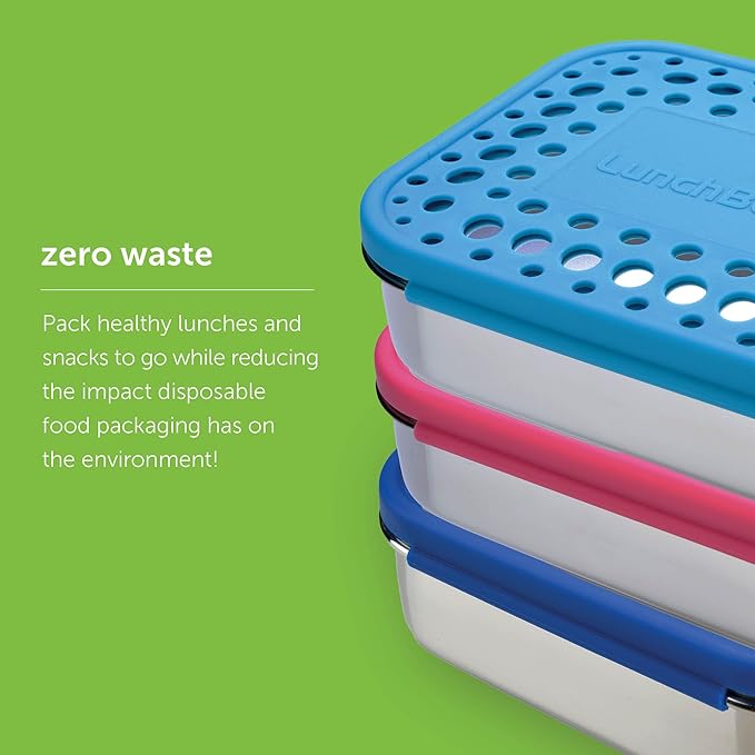 LunchBots Medium Uno Stainless Steel Sandwich Container - Open Design for Wraps - Salads or a Small Meal - Eco-Friendly - Dishwasher Safe and BPA-Free - Aqua Dots