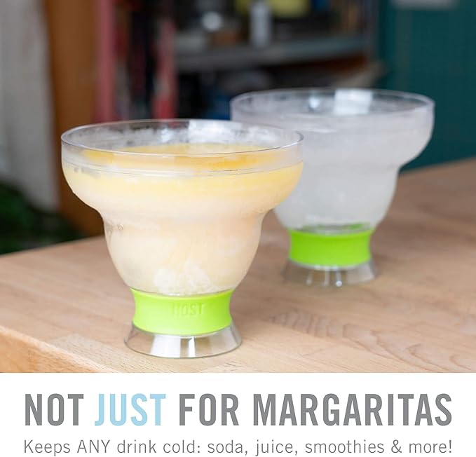 Host FREEZE Stemless Margarita Glasses, Insulated Plastic Cocktail Glasses for Frozen Drinks, Double Wall Chiller Cups for Beach, Outdoor Party, Home Bar, Margarita Gifts, 12 oz, Set of 2, Green