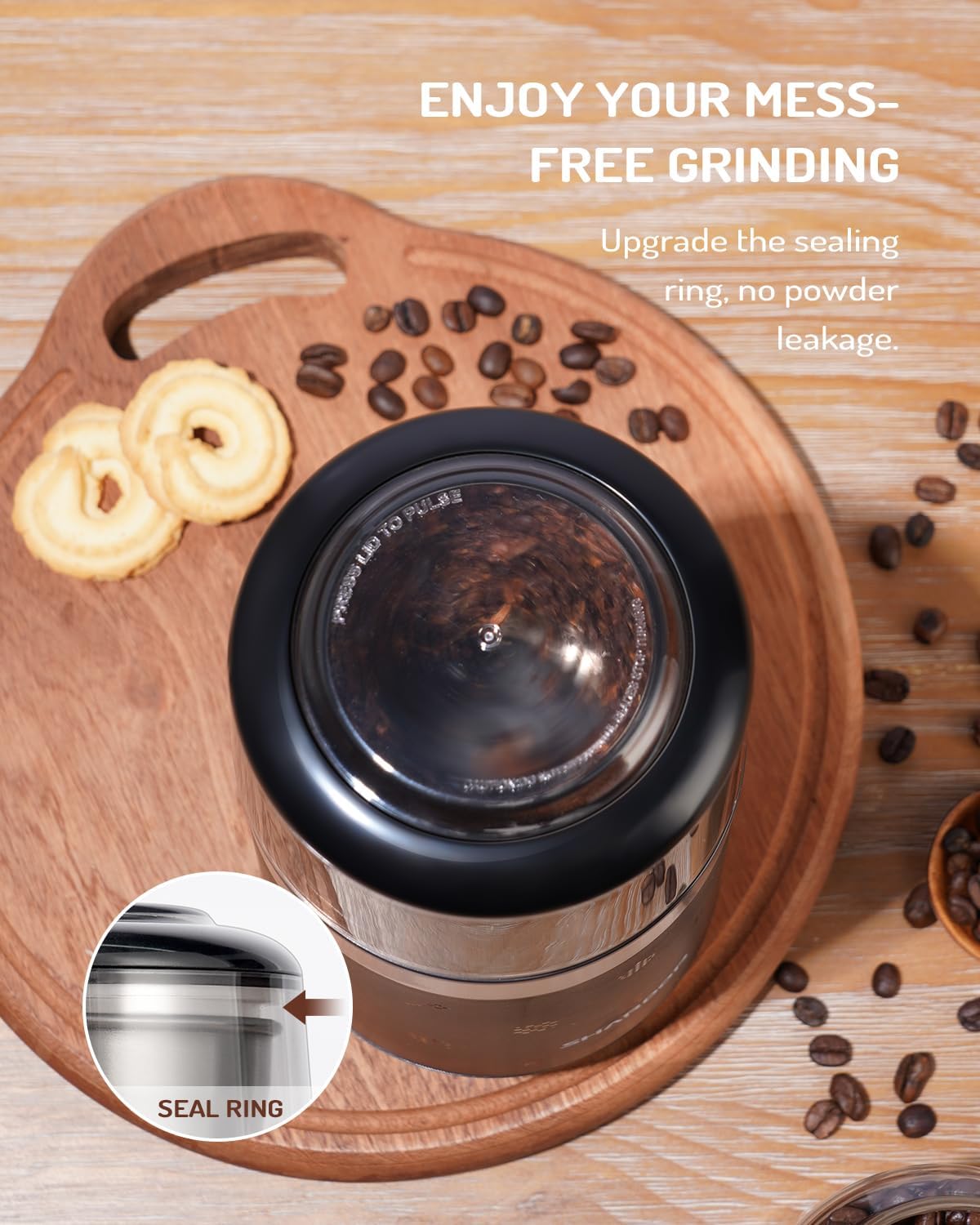 SHARDOR Super Silent Coffee Grinder, Herb, Spice, Electric Coffee Bean & Espresso Grinder with 1 Removable Stainless Steel Bowl