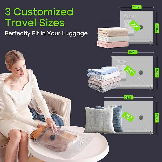 Travel Vacuum Storage Bags with USB Pump, 6 Pack Compression Packing Bags for Luggage and Suitcase,Space Saver Bags for Clothes and Clothing Travel
