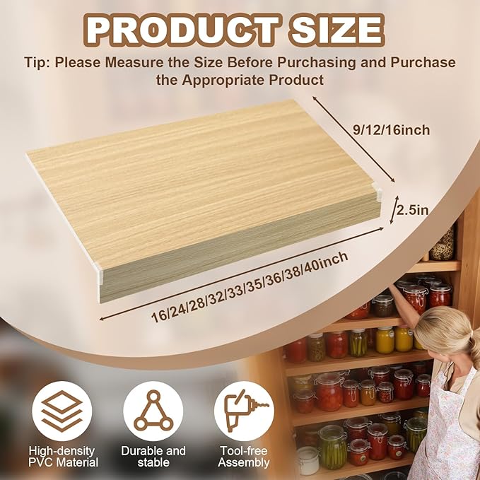 5 Pcs Wire Rack Covers 40x16x2.5 inch PVC Pantry Shelf Cover 0.31 inch Thick Removable Closet Wire Rack Shelf Covers,Decoration Kitchen Bathroom Office Shelving (Wood Color,40x16x2.5inch)