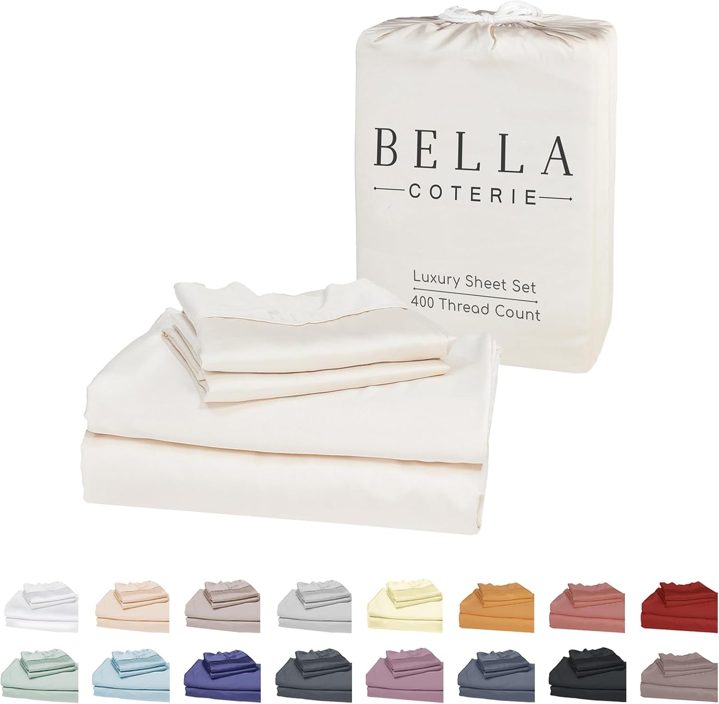 Bella Coterie Luxury Bamboo Viscose King Size Sheet Set | 100% Organically Grown | Ultra Soft | Cooling for Hot Sleepers | 18" Deep Pocket [Ivory]