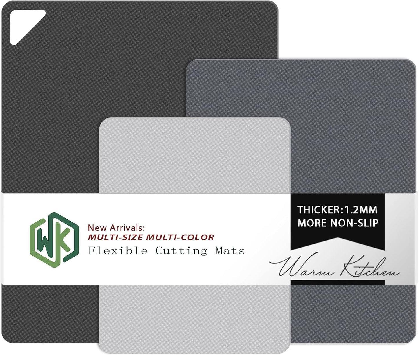 WK Flexible Plastic Cutting Boards Mats for Kitchen, Flexible Non Slip Cutting Mat, Thin Cutting Sheets, BPA Free, Dishwasher Safe, Multi Sizes