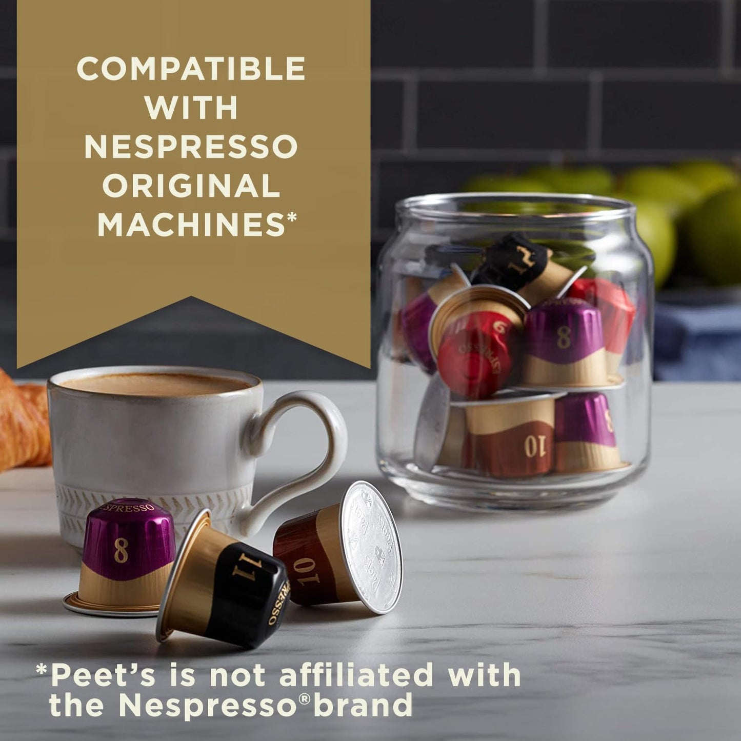 Peet's Coffee, Dark Roast Espresso Capsules, Compatible with Nespresso Original Machine - Ristretto Intensity 10, 50 Count (5 Boxes of 10 Espresso Capsules)