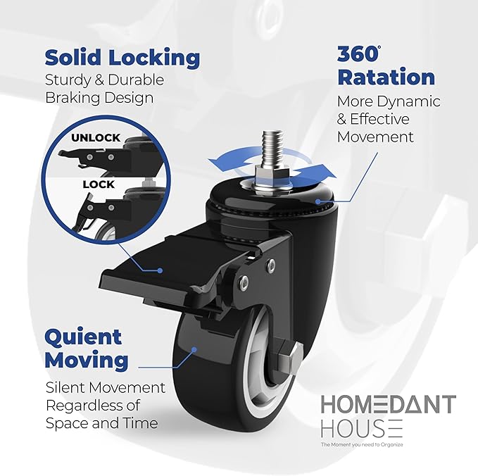 HOMEDANT House 5-Tier Metal Rolling Cart Shelf Rack Casters Heavy Duty Laminated Wheel Shelving Unit Adjustable Utility Storage Shelves Organizer Shelf Kitchen Garage 36.2" W x 16.5" D x 69.5" H 2Pack