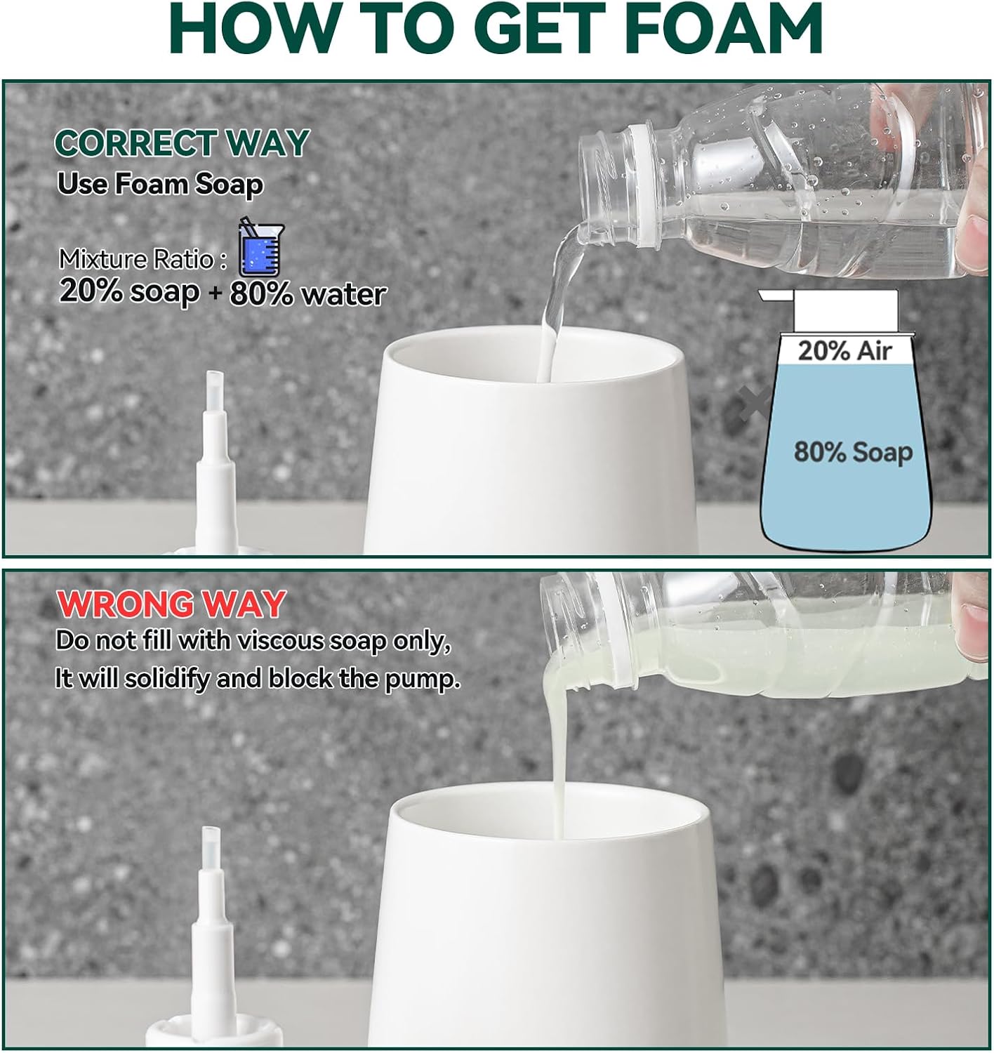 Foaming Soap Dispenser - 12 Oz White Ceramic Foam Hand Soap Dispenser for Bathroom, Face Wash Dispenser Bottle with Matte Golden Foam Pump, Refillable Lotion Dish Dispenser for Kitchen