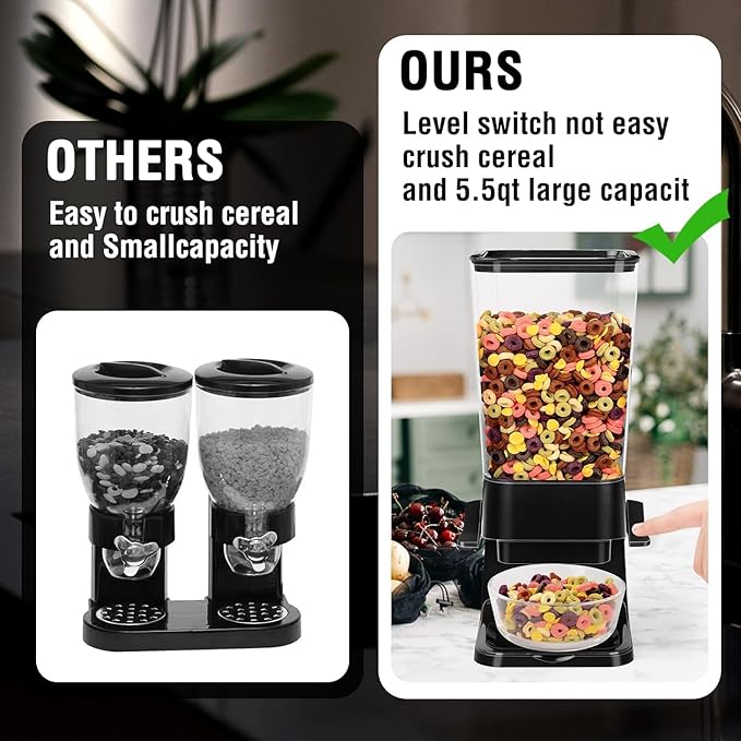 Cereal Dispenser Countertop 3pcs,5.5L Cereal Containers Storage Dispenser for Pantry,Dry Food Storage Rice Containers,Candy Dispenser,Snack Organizer Machine for Grains, Nuts,Oatmeal, Pet Food Black