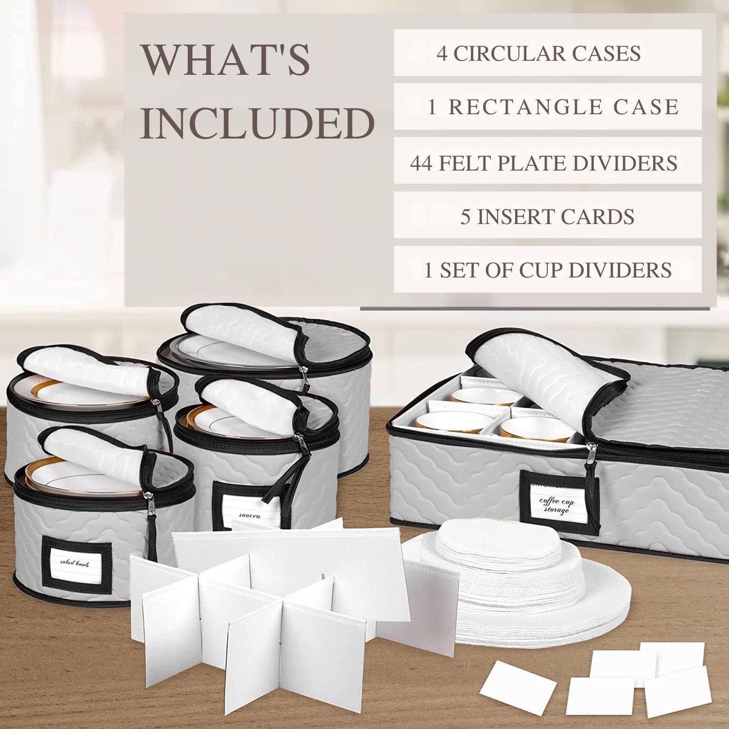 China Storage Containers 5-Piece Set Moving Boxes for Dinnerware, Glasses, Plates, Mugs and Saucers Sturdy Quilted Microfiber Dish Organizer with Dividers for Seasonal Storage - Gray
