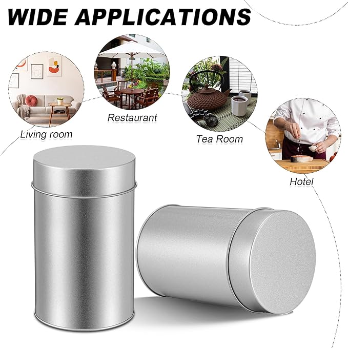 Zopeal 3 Pack Tea Tin Canister with Airtight Double Lids 12 oz Can Box Canister for Loose Leaf Tea Storage Bag Container Portable Small Kitchen for Coffee Sugar Pantry Camping, Silver