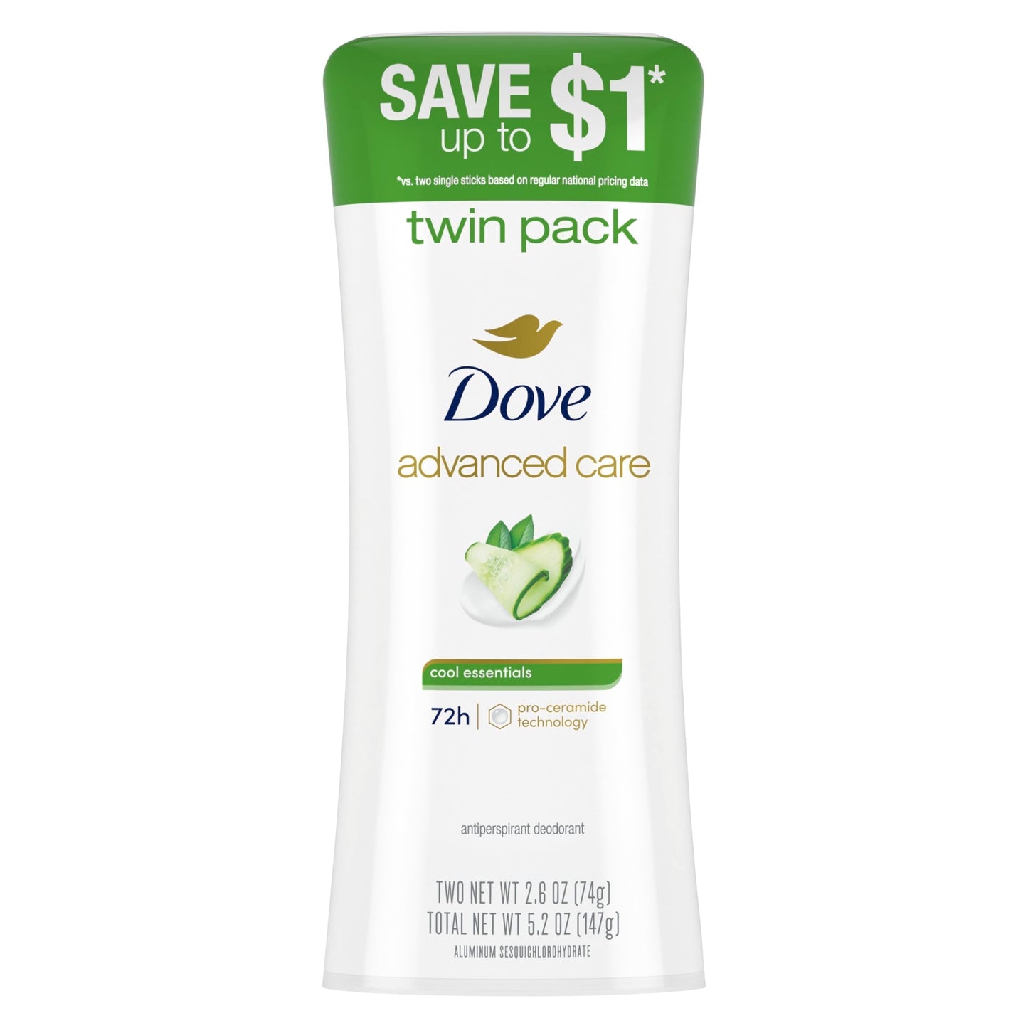 Dove Advanced Care Antiperspirant Deodorant Stick for Women Cool Essentials For 48 Hour Protection And Soft And Comfortable Underarms, 2.6 oz 2 Count