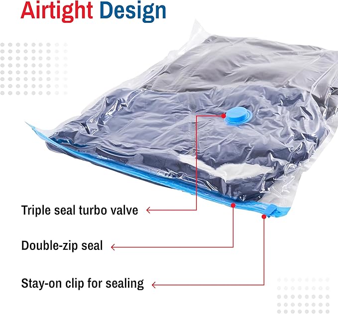 Spacesaver Premium Vacuum Storage Bags. 80% More Storage! Hand-Pump for Travel! Double-Zip Seal and Triple Seal Turbo-Valve for Max Space Saving! (Jumbo 6 Pack)