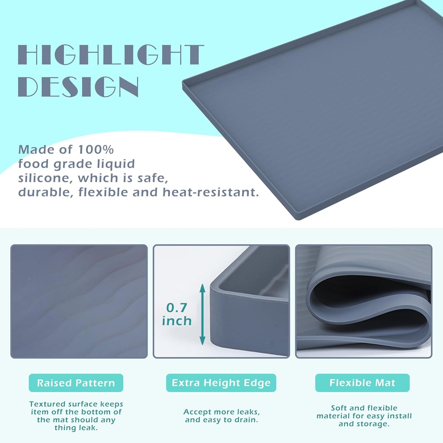 URMONA Waterproof Silicone Under Sink Mat 22'' x 22'' Shelf Liner for Kitchen and Bathroom, Cabinet and Counter Protector, Storage and Organizers, Litter Mat, Pet Cat Puppy Essentials(Beige)