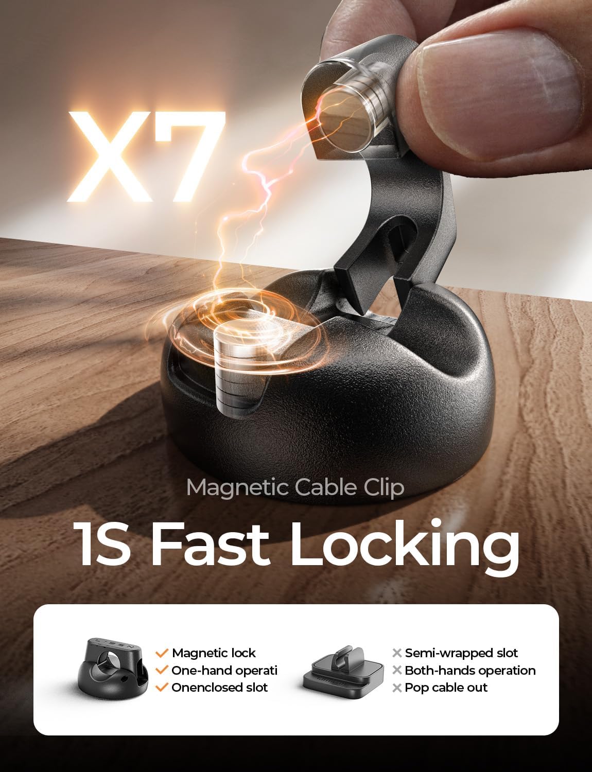8 Pack Charging Cord Organizer [1S Snap-on] LISEN Magnetic Charging Cord Holder, Easy Open Cable Holder with Strong Adhesive, Cable Management Clips Neatly for Nightstand, Desk, Home, Office, Car