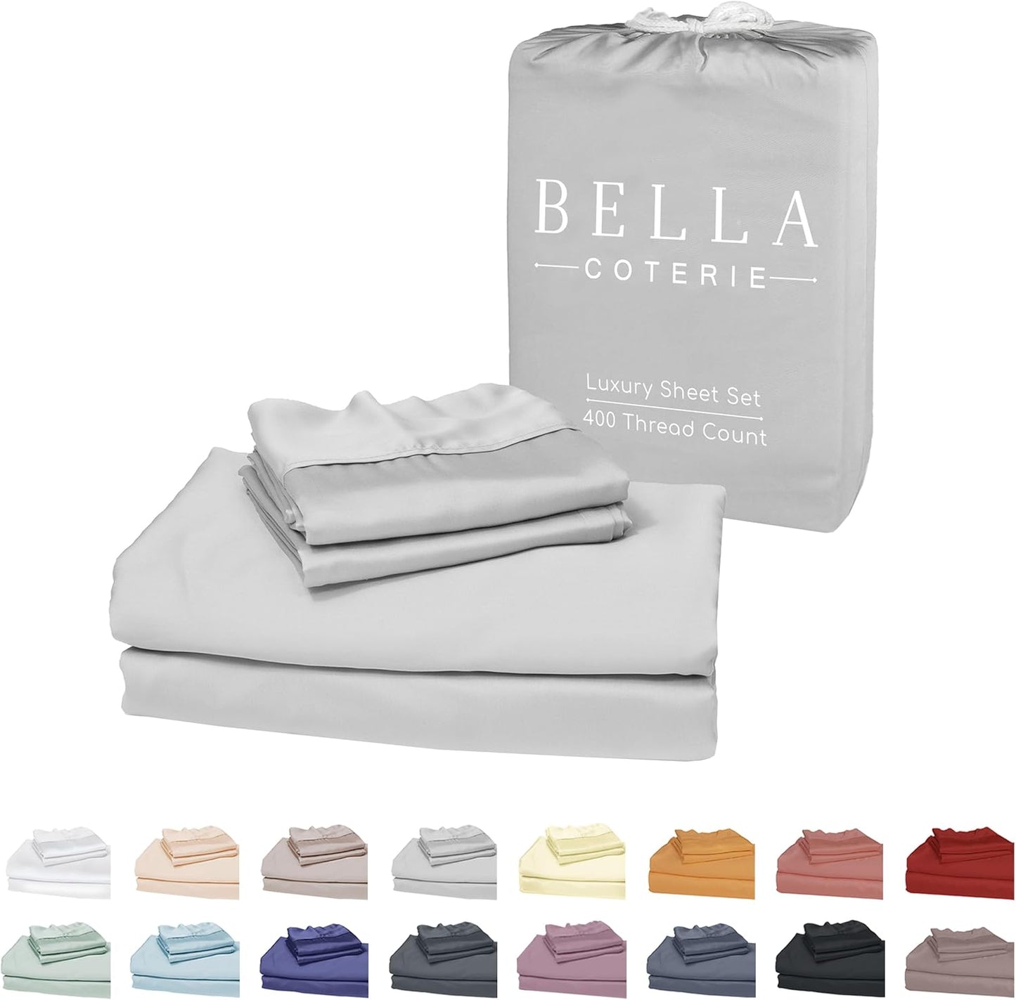 Bella Coterie Luxury Bamboo Viscose Split King Size Sheet Set | 100% Organically Grown | Ultra Soft | Cooling for Hot Sleepers | 18" Deep Pocket [Grey Mist]