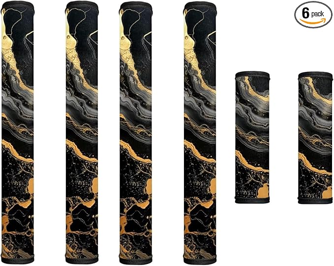 Fridge Door Handle Covers Set of 6 Waterproof Antiskid Protector Decor Handles for Refrigerator, Microwave, Dishwasher, Kitchen Cabinet, Oven, Black Gold Marble Print