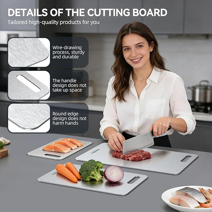 Titanium Cutting Boards, 100% Pure Titanium Kitchen Cutting Board, Double-Sided Non-Toxic Cutting Board, Ideal for Slicing and Dicing Meats, Features Handle, Dishwasher Safe,13"L*8"W