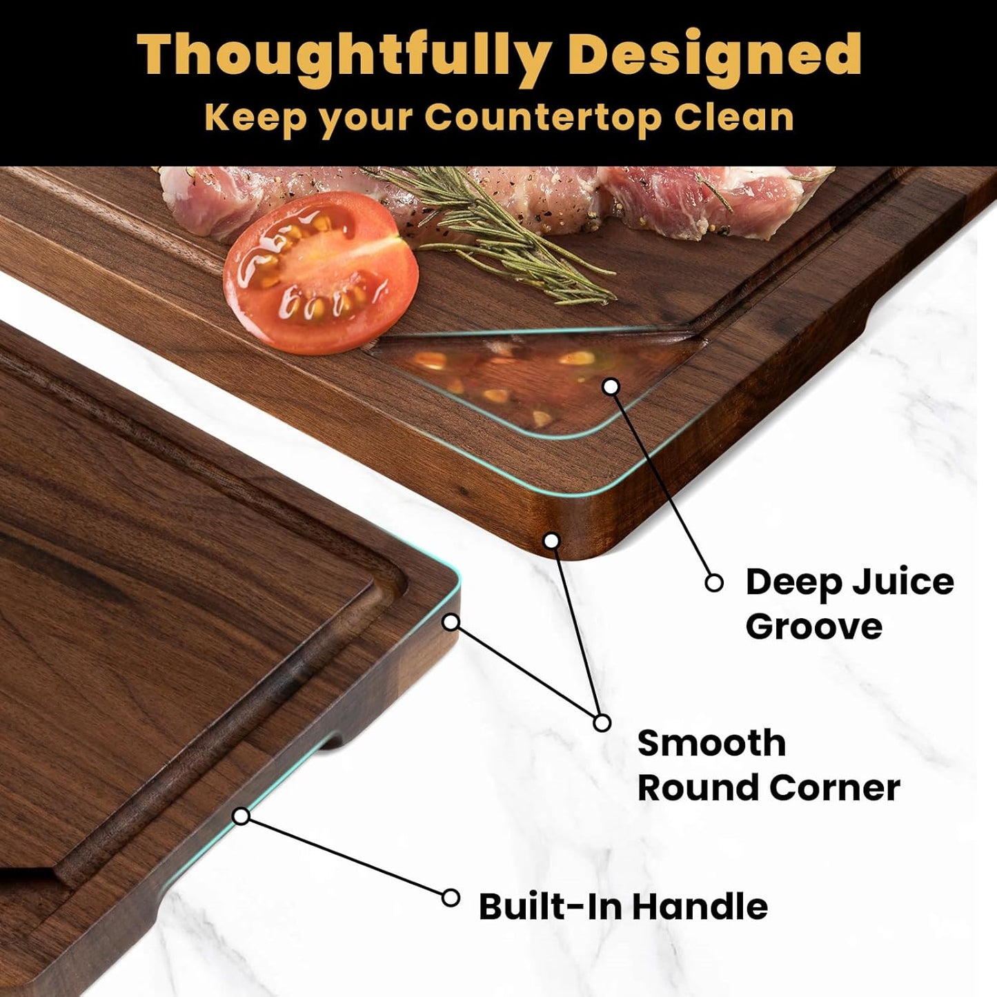 Heimlove Walnut Wood Cutting Board for Kitchen, 15x10 American Walnut Cutting Board Reversible Wooden Chopping Board With Juice Grooves and Handles, Ideal Gift for Valentine's Day, Wedding(Gift Box)